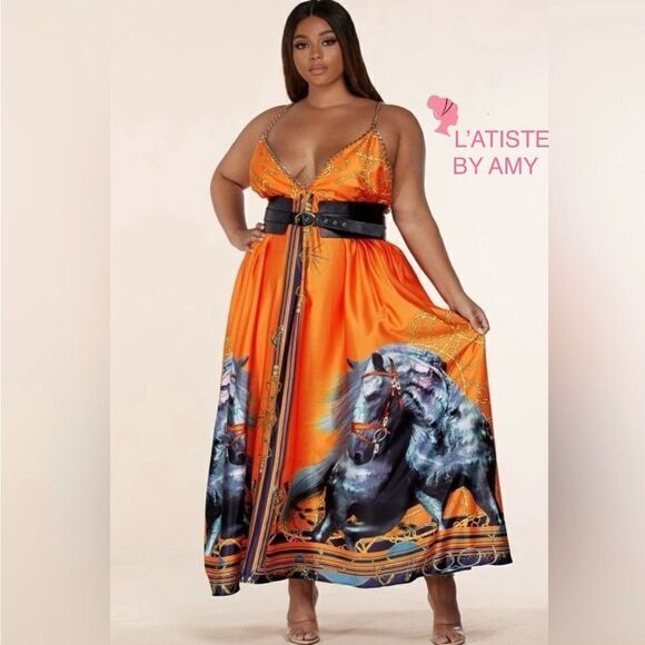 ❤️NEW L’atise by Amy Plus Size Stallion Print Maxi Dresses - Picture 1 of 13